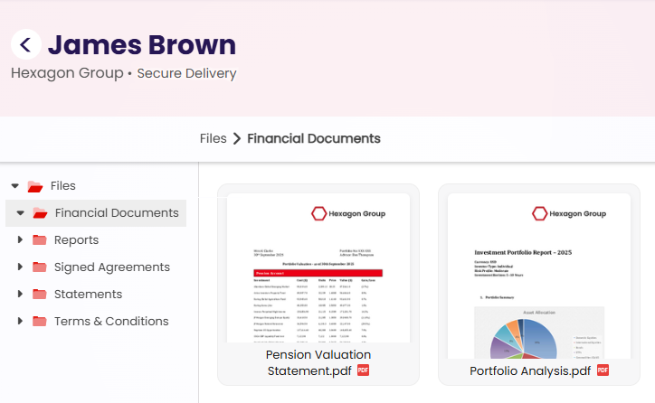 Customer document showing stored document
